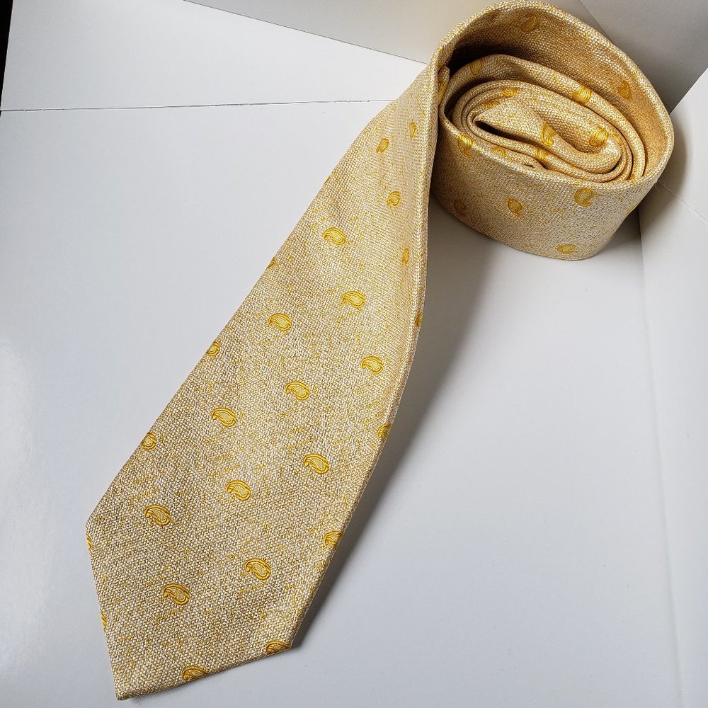Kiton Men's Pale Yellow Patterned Silk Tie